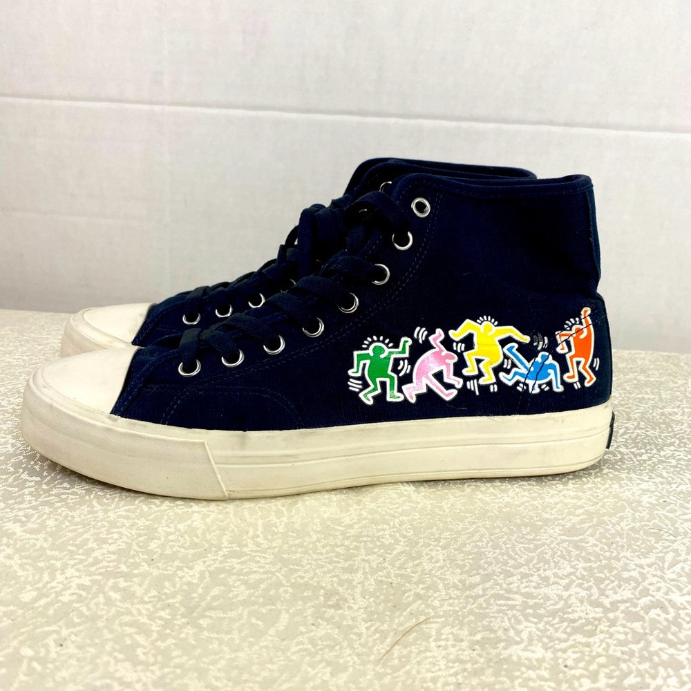 Keith Haring Collab H&M High Top Canvas Sneakers Size 8.5 Navy Blue Art Retro